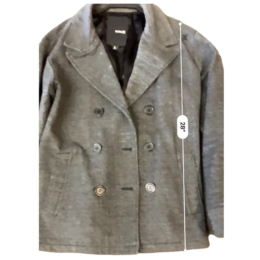 Hurley Mens Double Breasted Pea Coat Heather Grey Knit Jacket Large